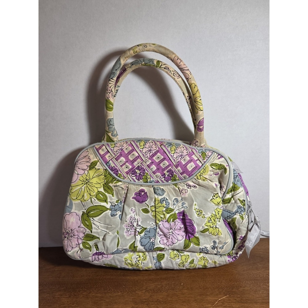 RETIRED Vera Bradley WATERCOLOR Gray Floral Zip Shoulder 2 Handled Bag Purse